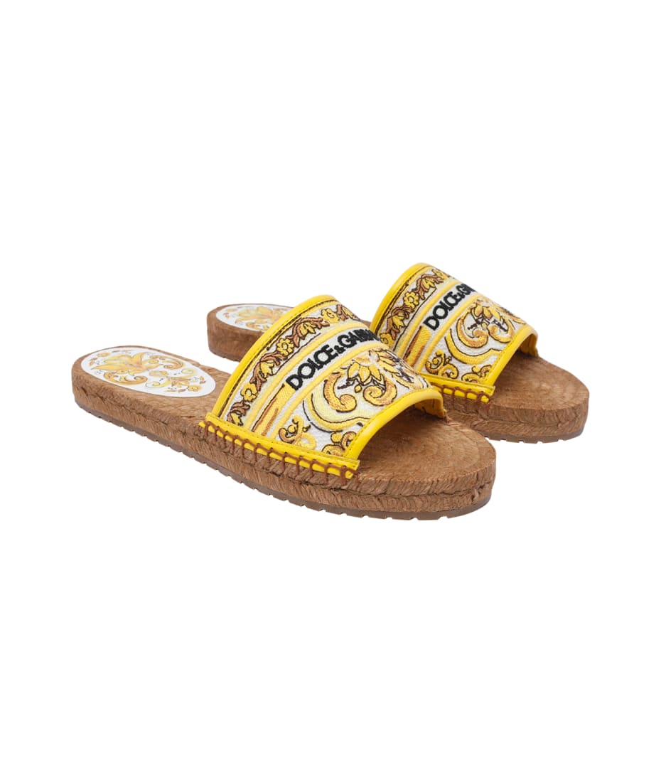サンダル・ミュール Dolce&Gabbana MAIOLICA PATTERN ESPADRILLES SLIDES Dolce & Gabbana Maiolica Print Logo Espadrilles Slides