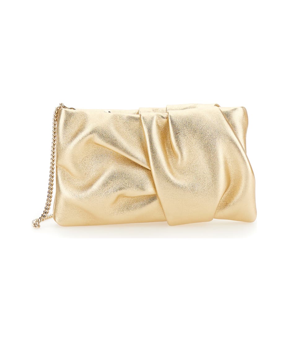 Jimmy Choo 'bonny' Gold Tone Clutch With Shoulder Strap In