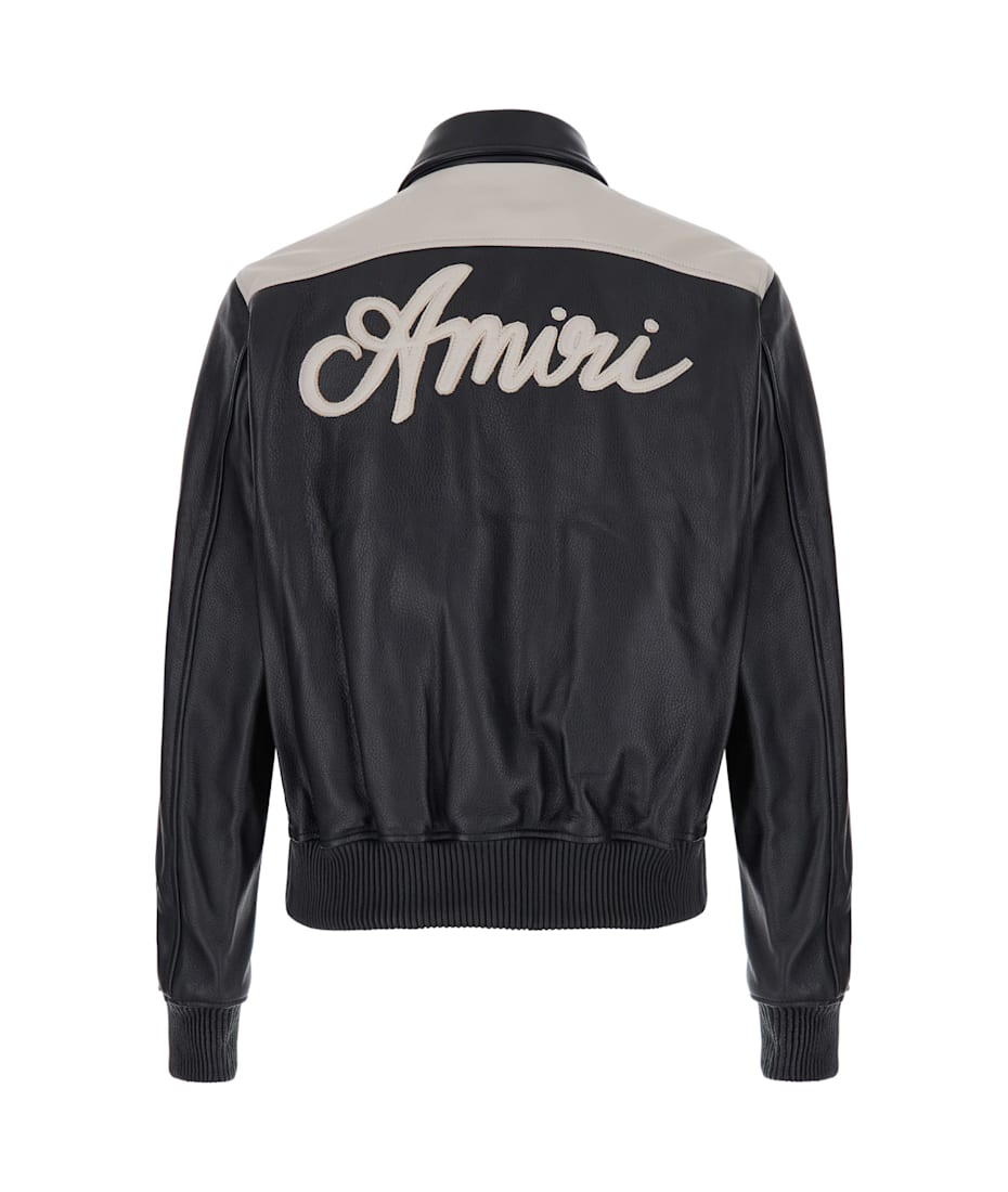 AMIRI Black Bomber Jacket With Logo Detail In Leather Man