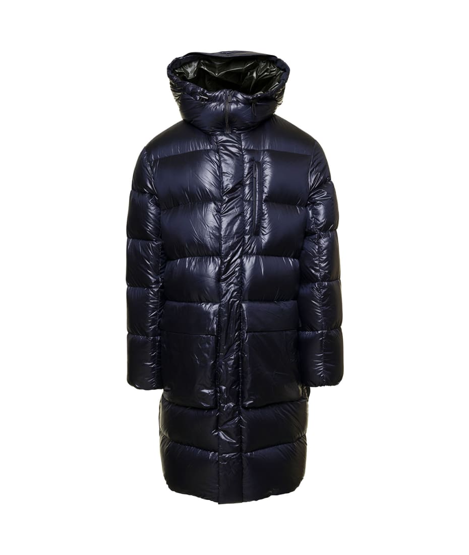 TATRAS 'mejikino' Long Blue Down Jacket With Hood And Logo Patch In Shiny  Nylon Man | italist, ALWAYS LIKE A SALE