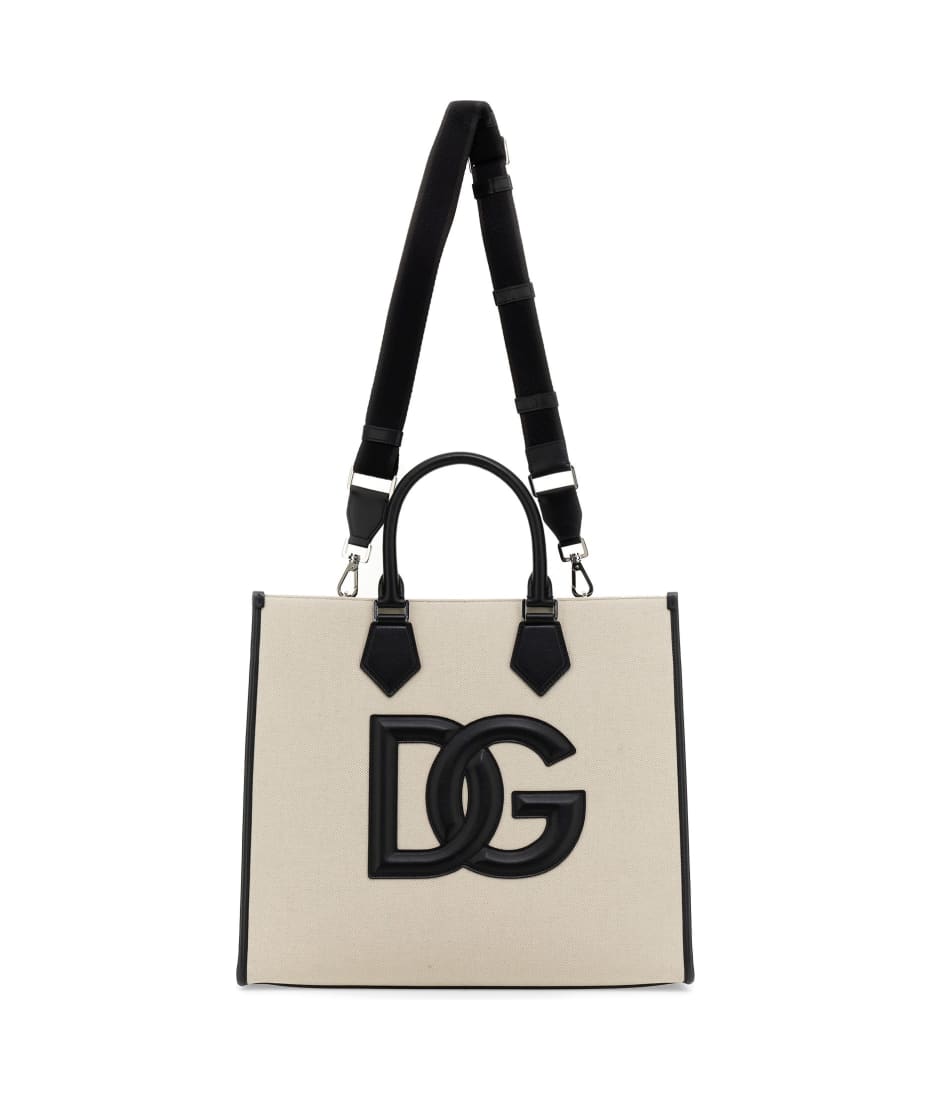 Dolce & Gabbana Small Shopping Bag In Canvas With D&g Milano Logo