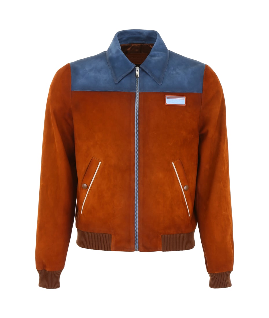 レザージャケット・コート PRADA SUEDE BOMBER JACKET Prada Bicolor Suede Bomber Jacket レザージャケット 通販