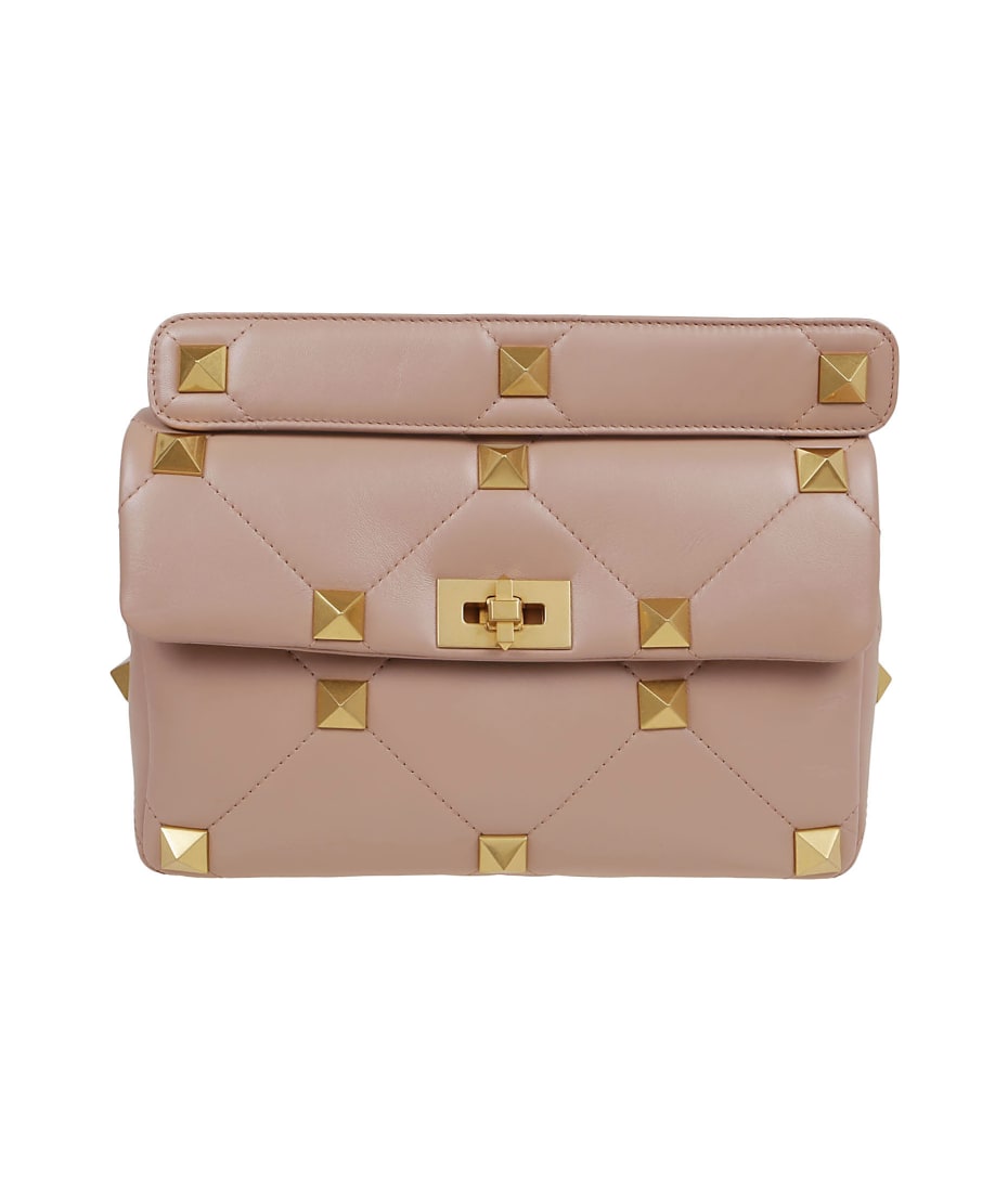 Valentino Garavani Women's Large Roman Stud The Shoulder Bag in Nappa with Chain - Rose Cannelle