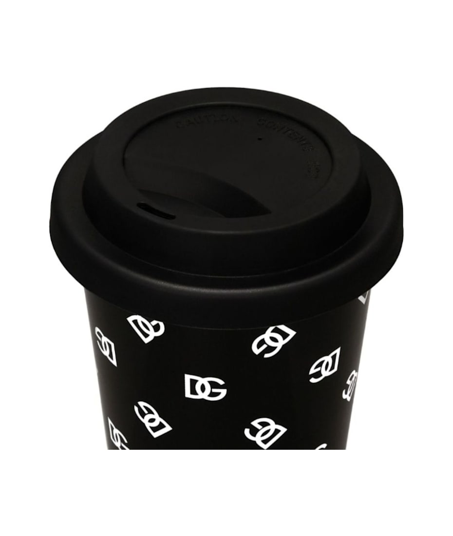 ドルガバ　タンブラー Dolce & Gabbana Black Mug With Lid And All-over Logo Detail