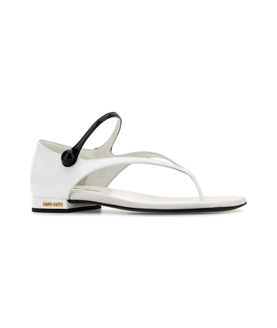 サンダル・ミュール MIU MIU White Leather Thong Sandals Leather thong sandals in white - Miu Miu | Mytheresa