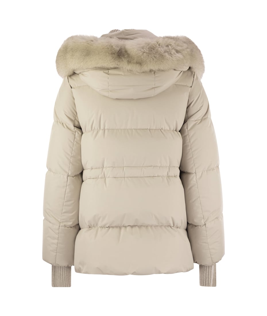 ダウンジャケット・コート MOORER ATTICA-STP - Short down jacket with hood and fur Moorer Attica-Stp - Short Down Jacket With Hood And Fur