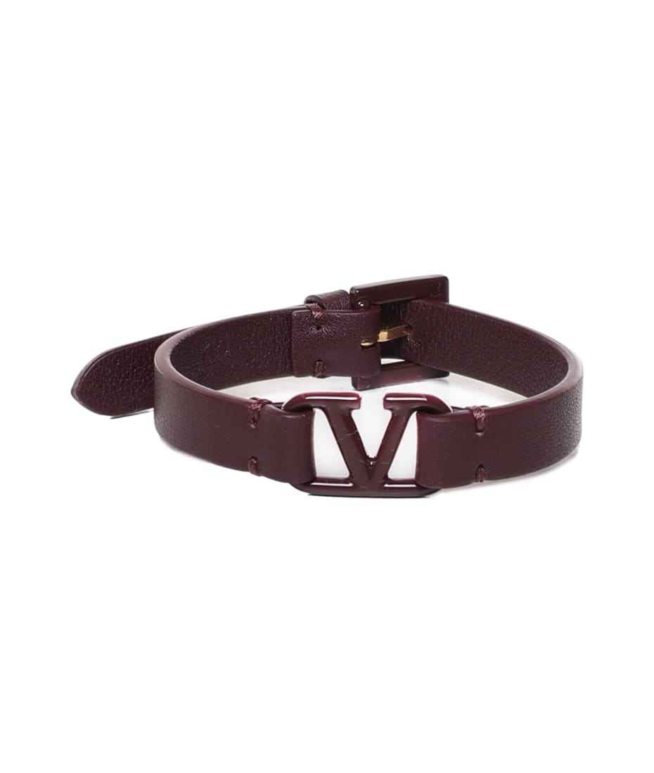 VALENTINO GARAVANI: VLogo Signature bracelet in leather - Brown