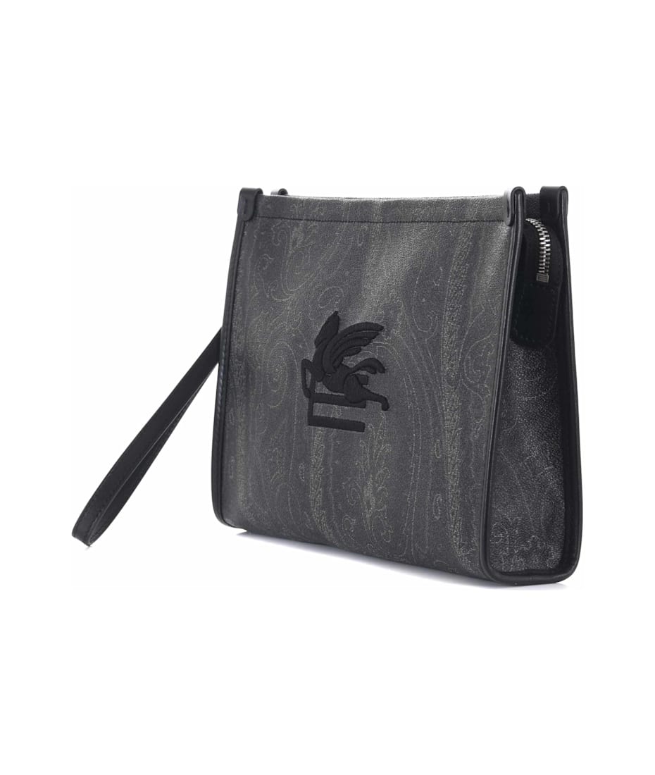 Etro Medium Black Paisley Pouch With Pegasus | italist