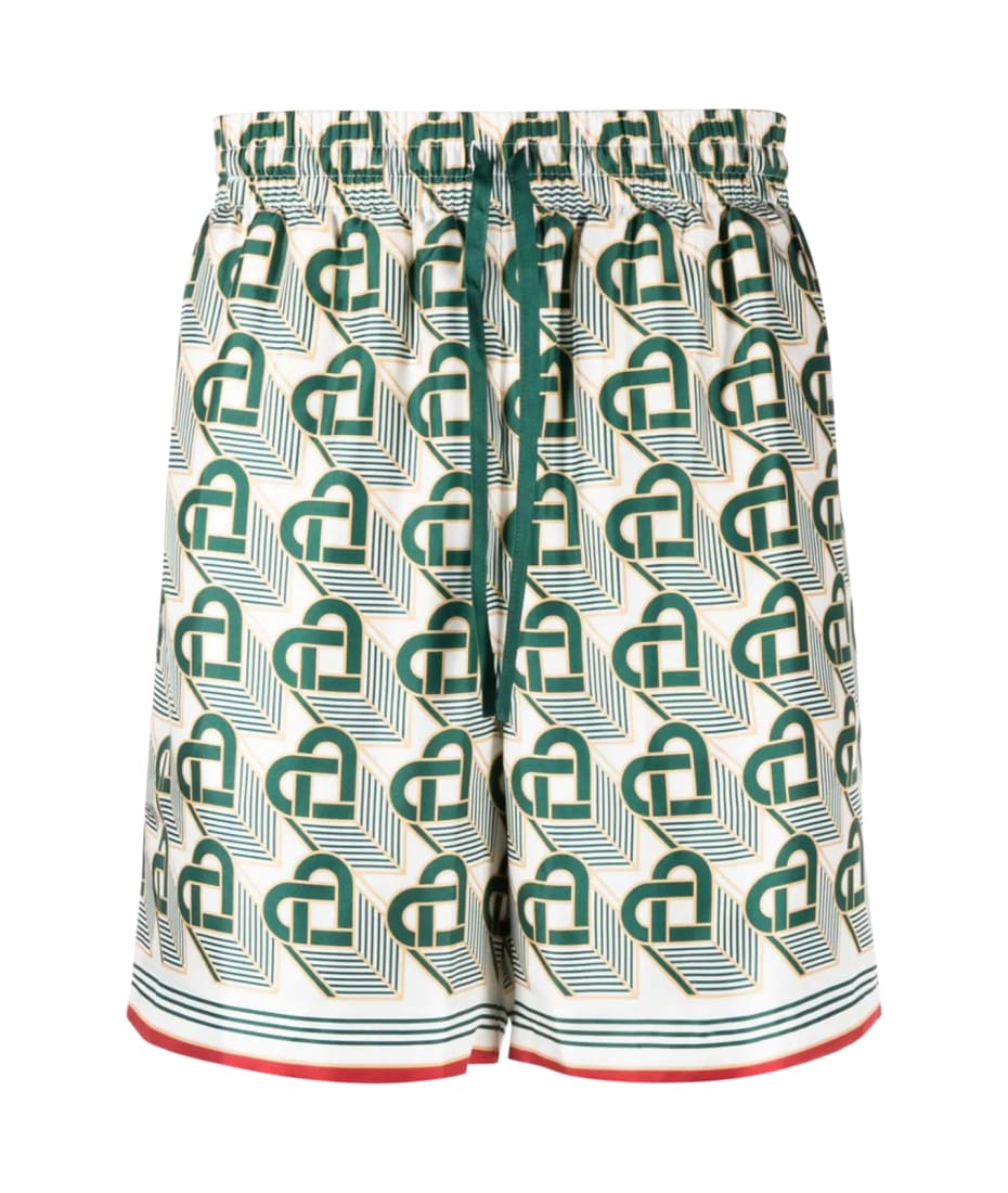 Kiton All-Monogram Swim Shorts in Green