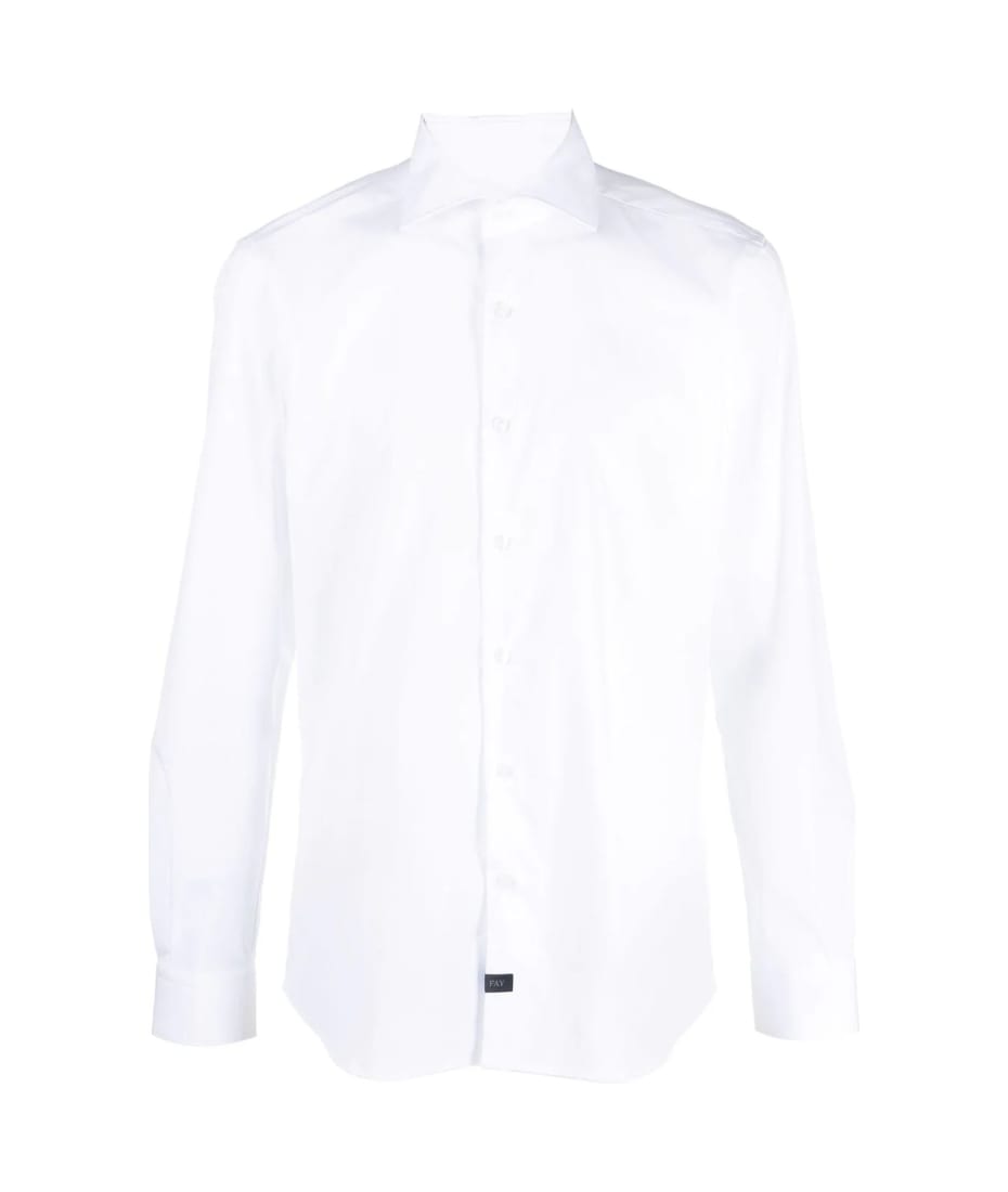 Stretch poplin shirt with logo tag in White