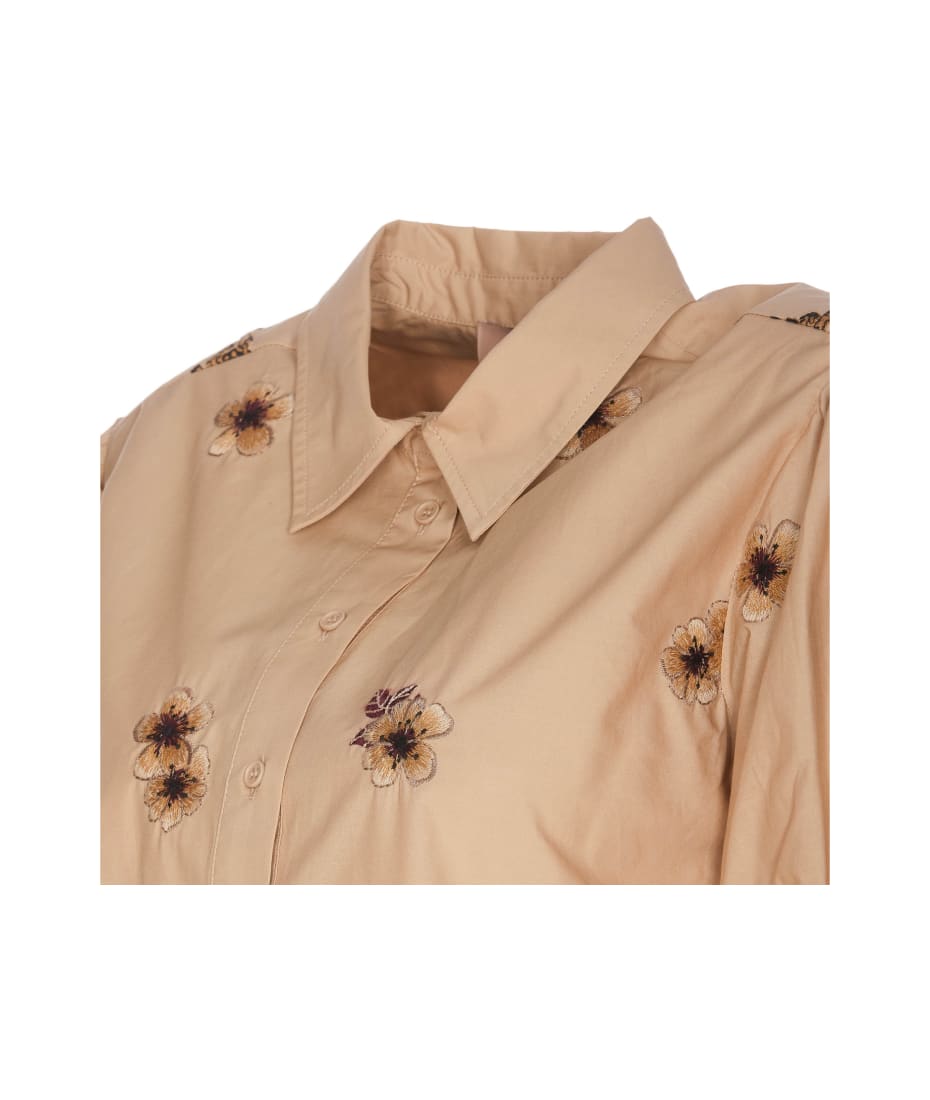 TwinSet Popeline Embroidered Shirt - Beige