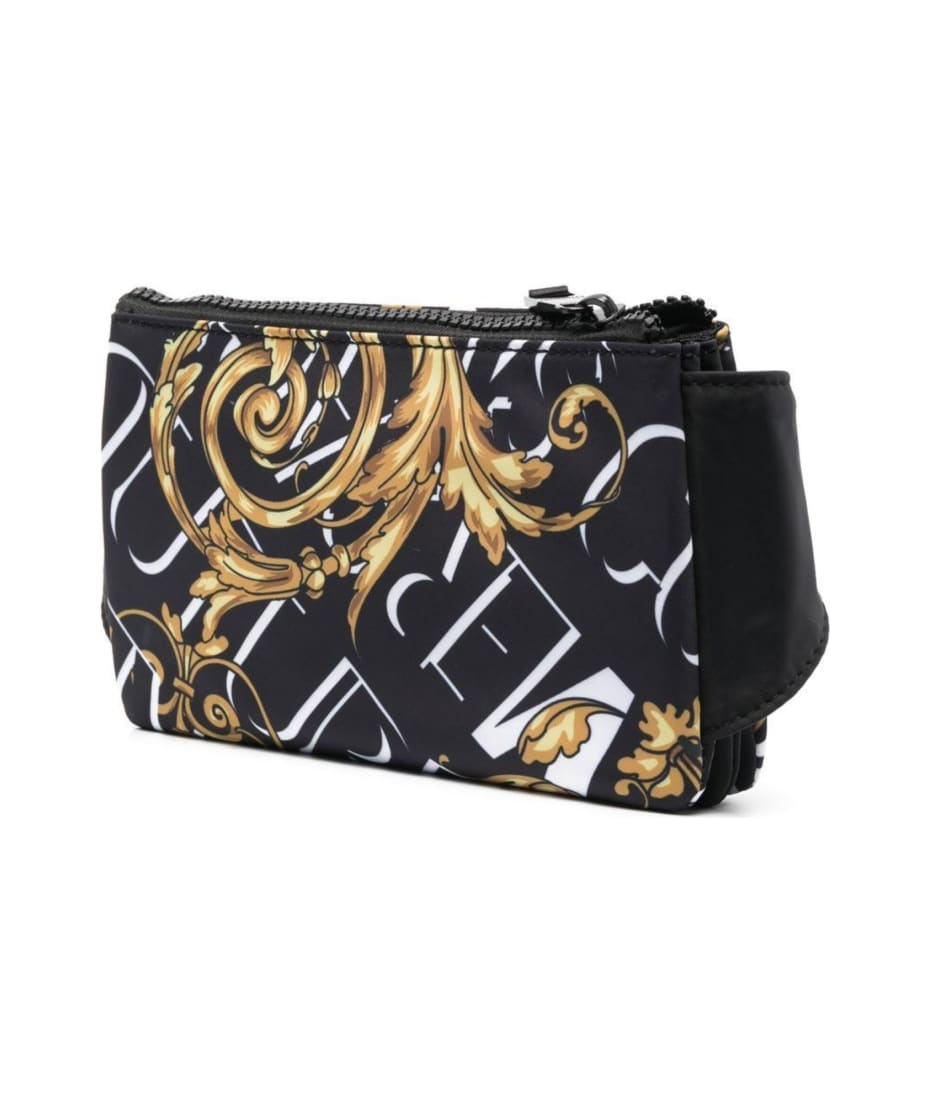 VERSACE JEANS★Couture Black ファスナーカード ホルダー Logo Zip Wallet Black,Gold | VERSACE