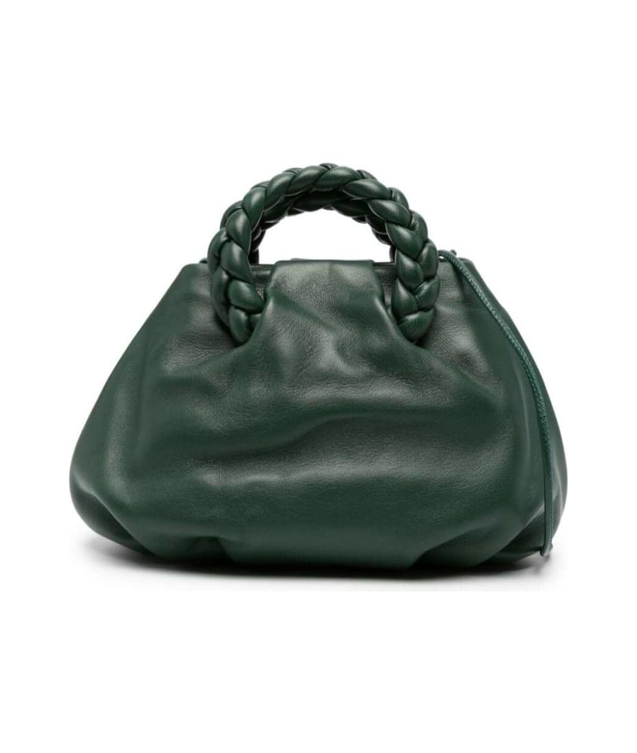 Hereu 'bombon' Dark Green Handbag With Braided Handles In Shiny