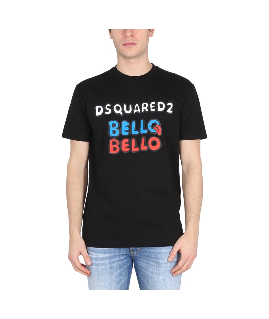 【送料&関税込】Dsquared2 bello Bello Black Printed T-shirt Dsquared2 'bello Bello' Black Printed T-shirt In Jersey Man
