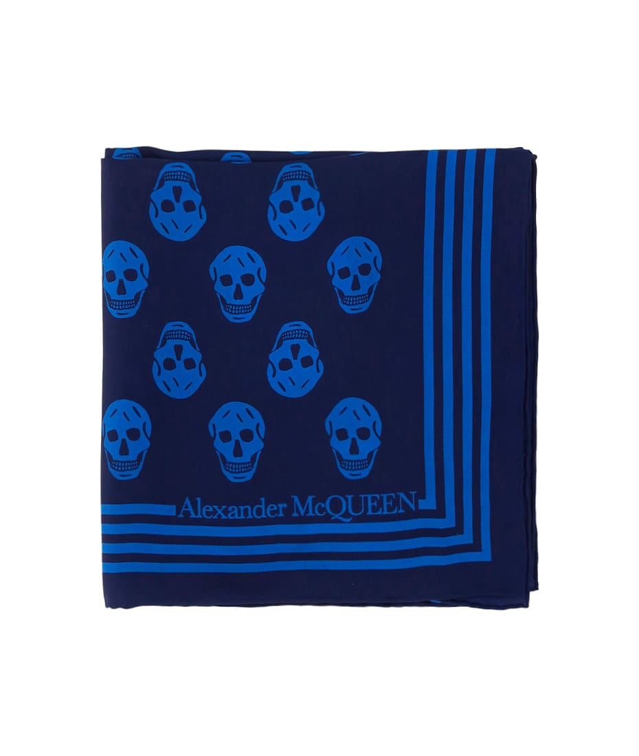 【McQ Alexander McQueen】SKULL MUFFLER Alexander Mcqueen Black Silk Skull Scarf | Jadore Couture
