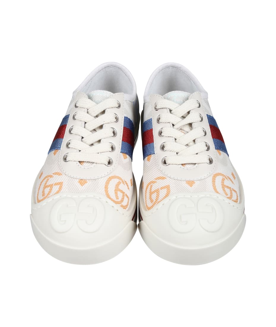 Gucci Ivory Sneakers For Kids With Double G - Ivory