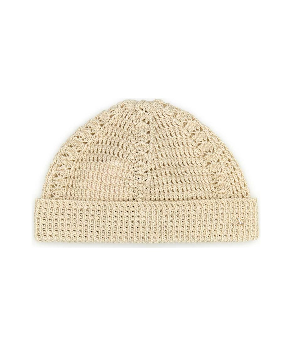 ニットキャップ・ビーニー VALENTINO GARAVANI Cotton and wool beanie with logo Valentino Black Valentino Garavani VLTN Beanie Valentino