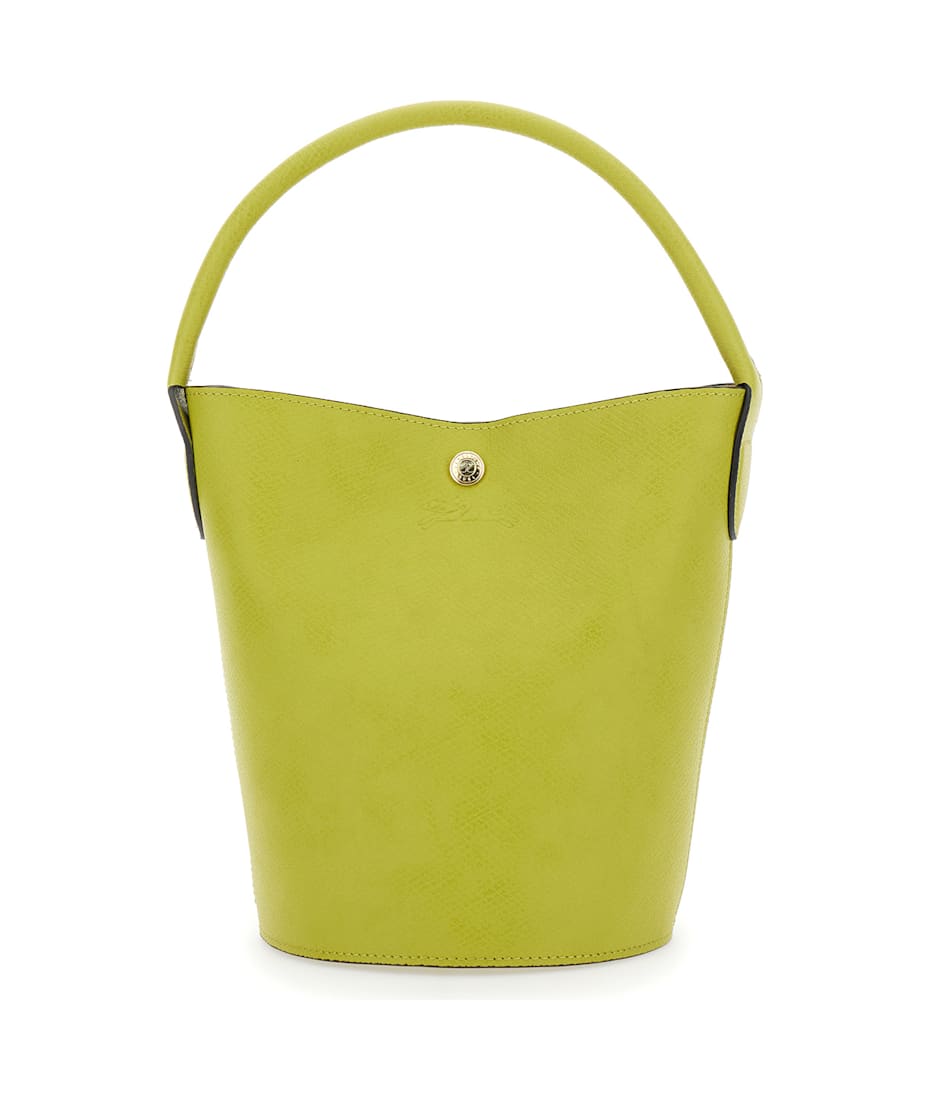 Longchamp 'epure' Yellow Bucket Bag With Logo Plaque On The Front