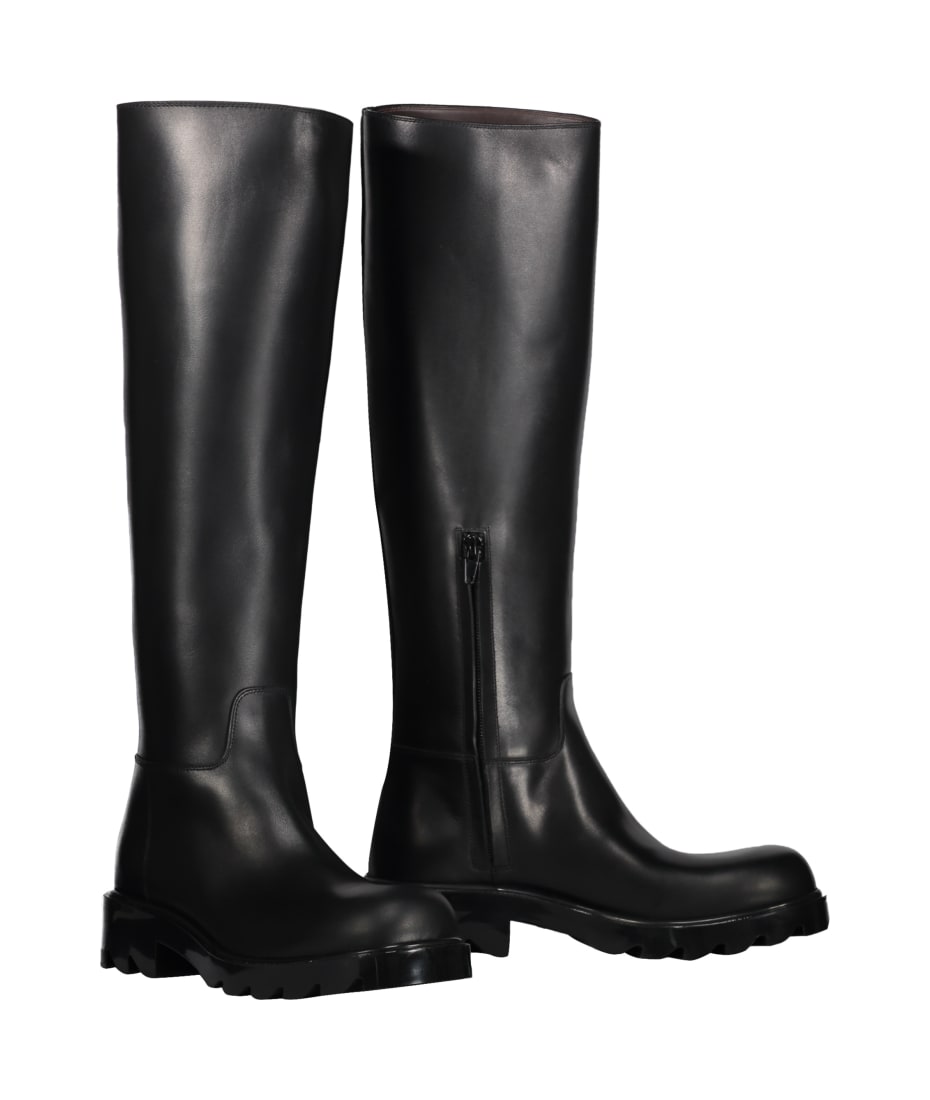 ミドルブーツ BOTTEGA VENETA Women Boots 677113 BLUE Bottega Veneta Black Leather Mid Calf Tire Boots Size 11