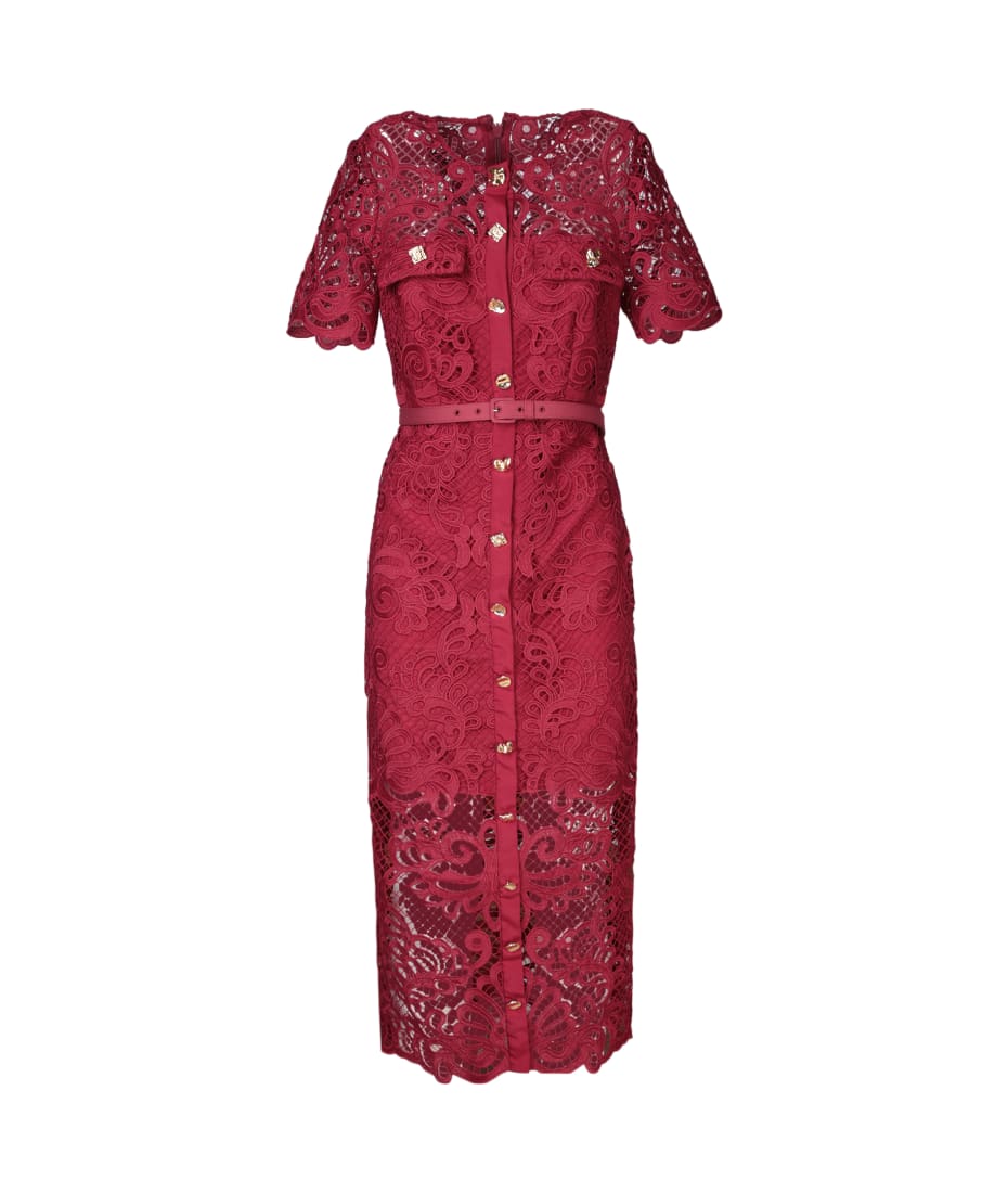 self-portrait Red Lace Midi Dress | italist self-portrait Red Lace Midi Dress | italist