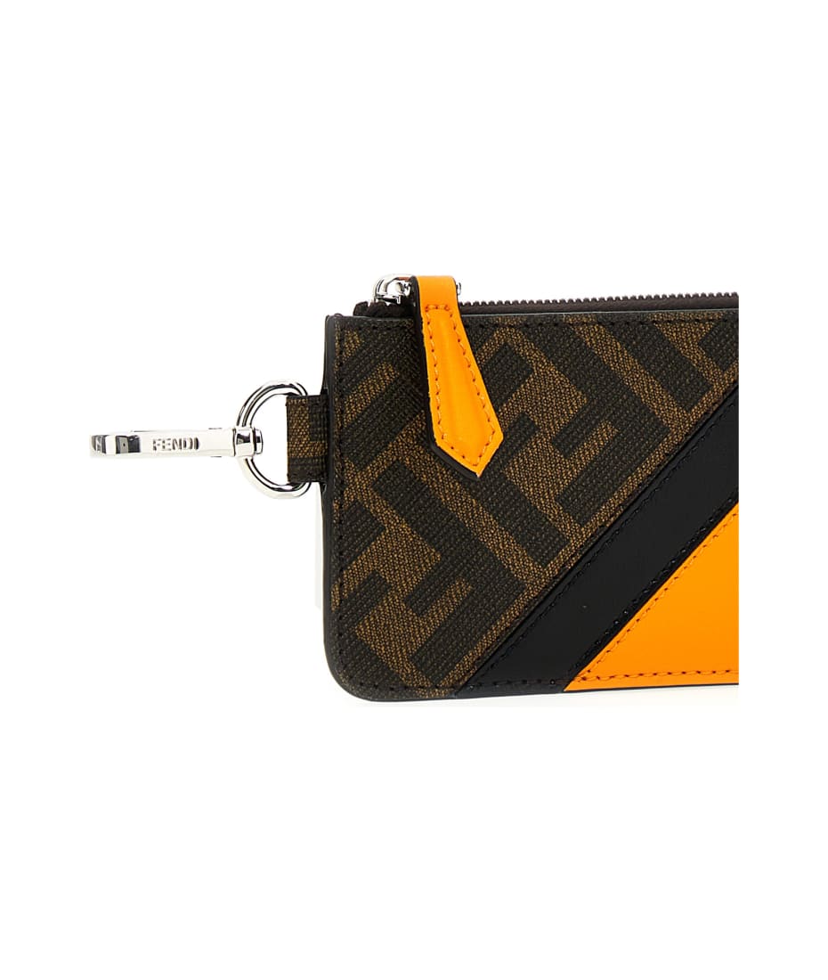 Fendi FF Diagonal coated cotton and leather credit card holder