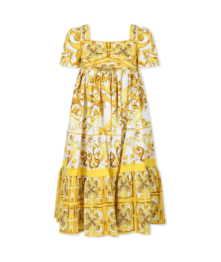 Dolce & Gabbana YELLOW DRESS WITH 'MAJOLICA' PRINT ドレス Dolce & Gabbana Yellow Dress For Girl With Yellow Majolica