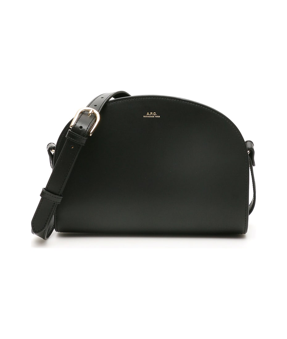 A.P.C. Black Calf Leather Demi Lune Crossbody Bag.