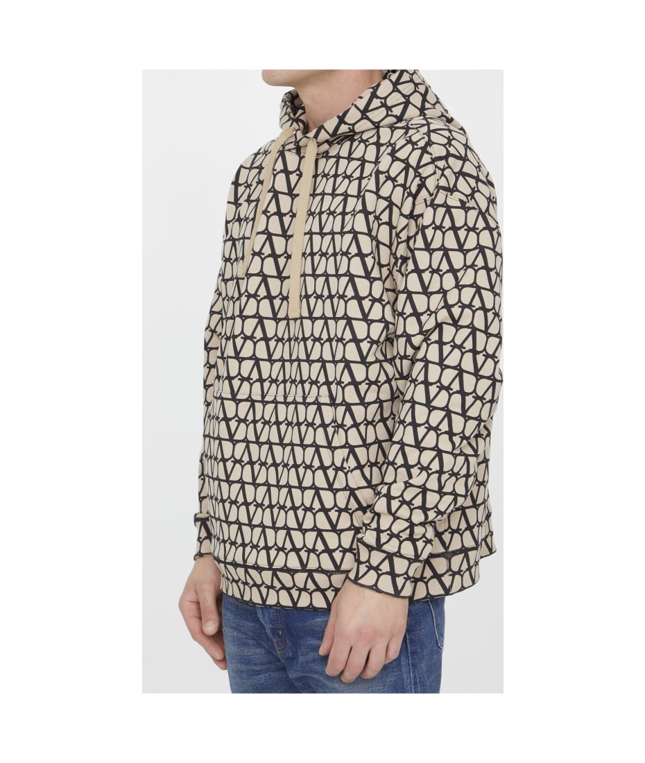 Cotton Hooded Sweatshirt With Toile Iconographe Print for Man in  Beige/black