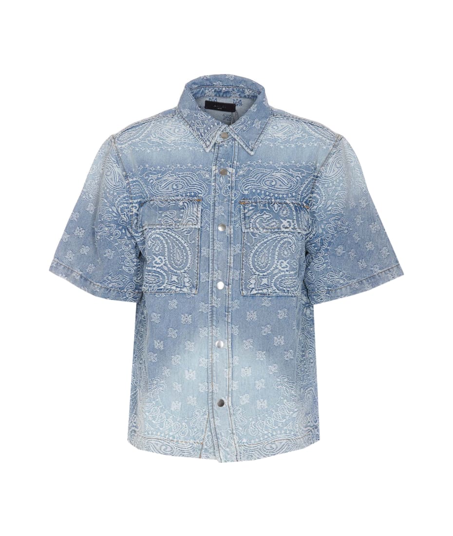 ヨ*リ様 AMIRI 24SS バンダナジャガードデニム半袖シャツ AMIRI Bandana Jacquard Short Sleeves Denim Shirt | italist