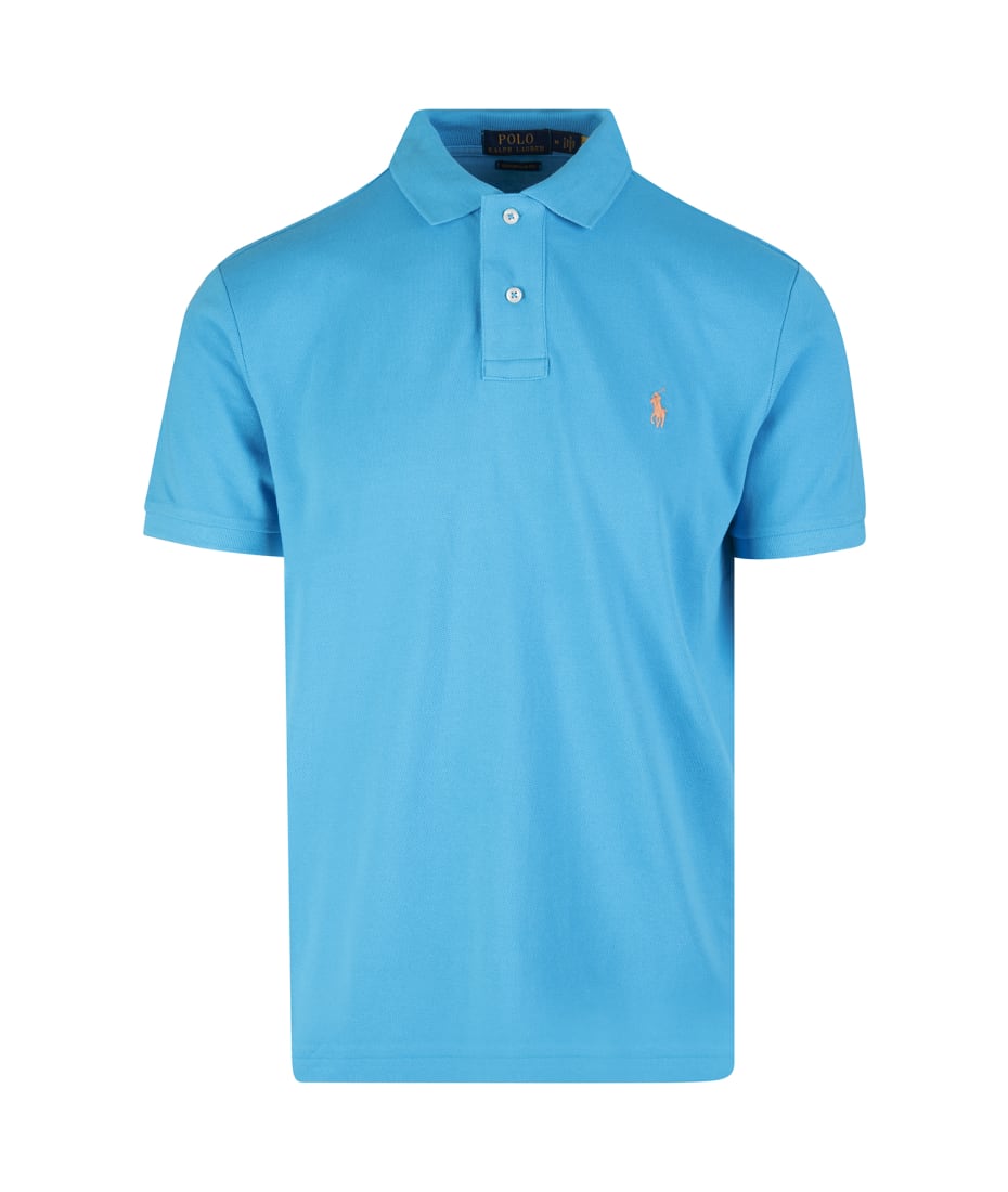 Ralph Lauren Man Slim-fit Polo In Light Blue Pique' With Contrast Pony | italist, ALWAYS LIKE A SALE