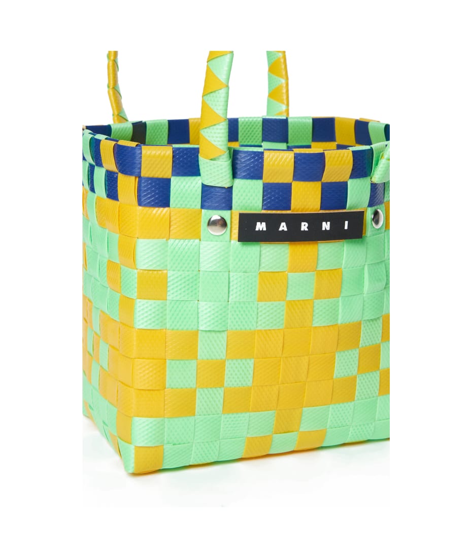 Marni Mw55f Micro Basket Bag Bags Tory Marni Neon Green Woven Micro Basket Bag With Handles And Applied Logo - Fluo green