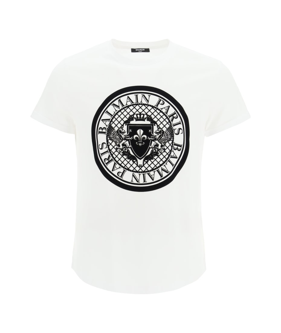 Dømme Talje Ledsager Balmain T-shirt With Flock Medallion Logo | italist, ALWAYS LIKE A SALE