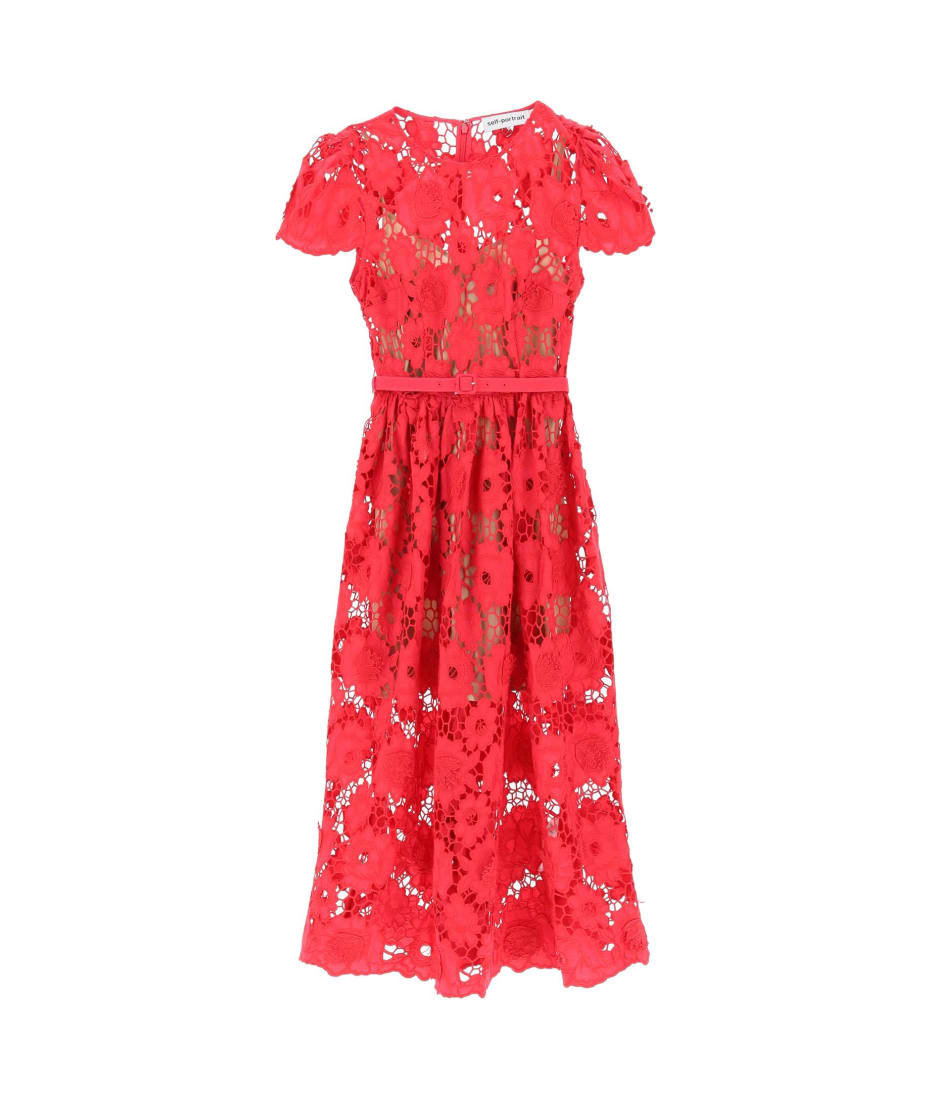 knee length dresses for ladies White Flower Lace Midi Dress – self-portrait-US main image 1