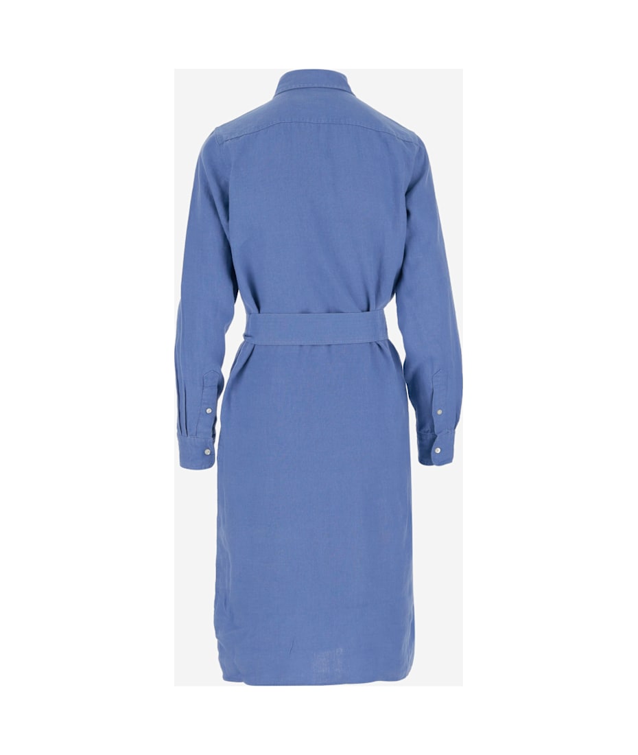 knee length dresses for ladies Cotton and linen shirt dress with belt POLO RALPH LAUREN Verde