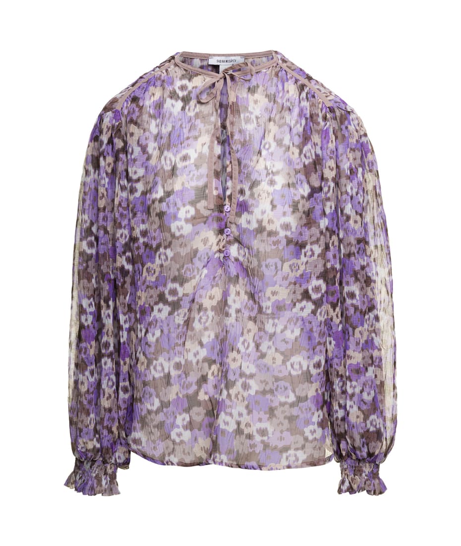 Sabina Musayev 'atara' Purple Blosue With All-over Floreal Print