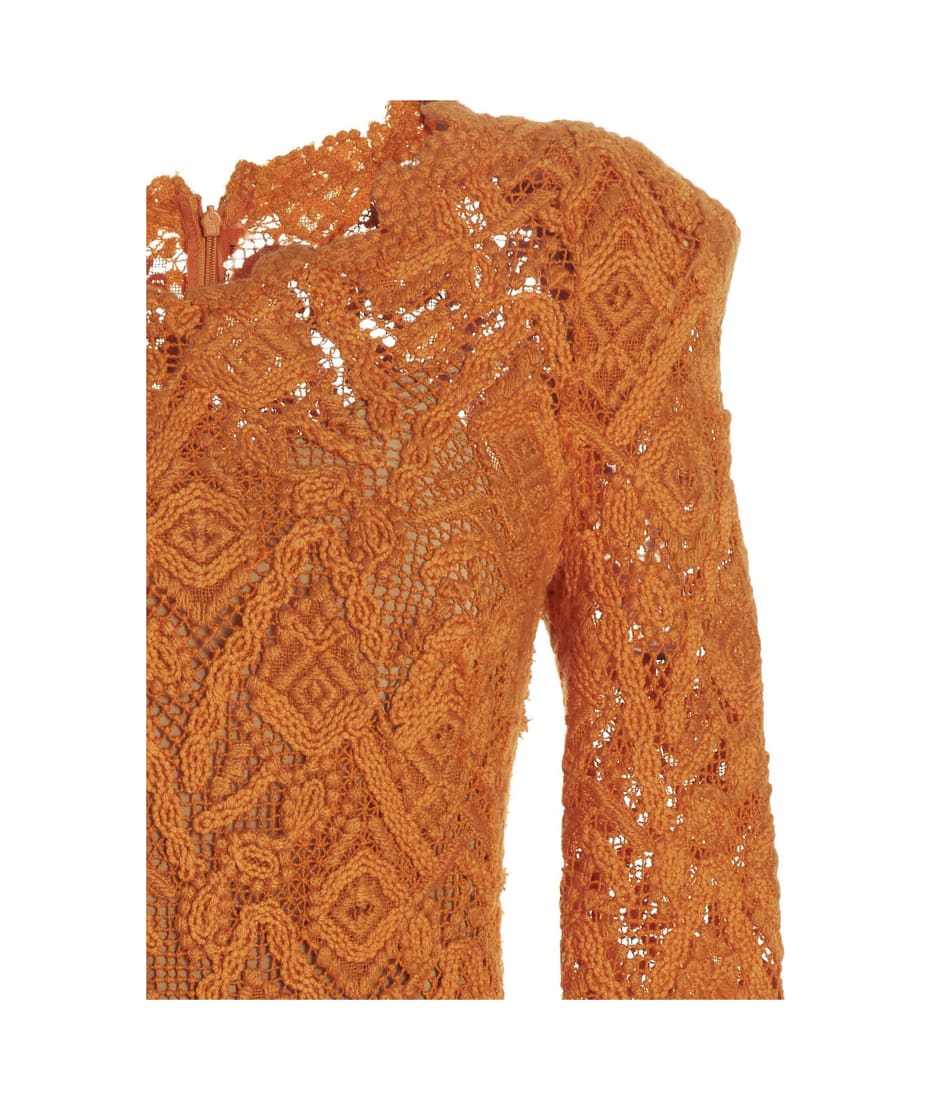 ワンピース ERMANNO SCERVINO Macrame lace dress Orange D412Q322FWR Bustier dress in wool macrame lace