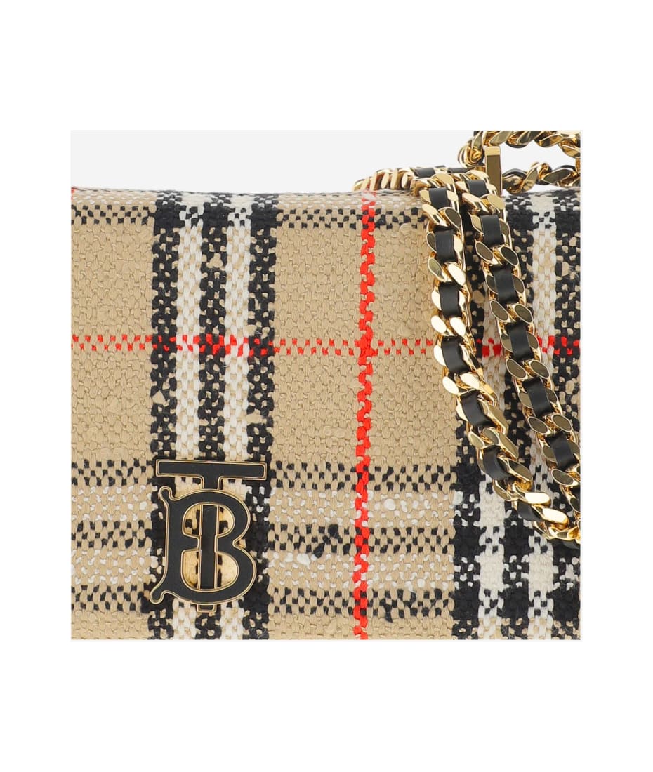 Burberry Lola Small Bouclé Bag With Vintage Check Pattern - Beige