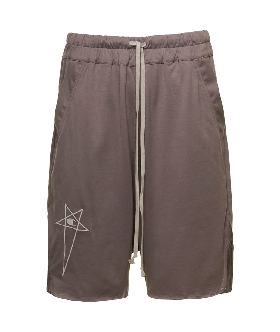 'beveled Pods' Grey Bermuda Shorts With Pentagram Embroidery At The Front  In Cotton Man