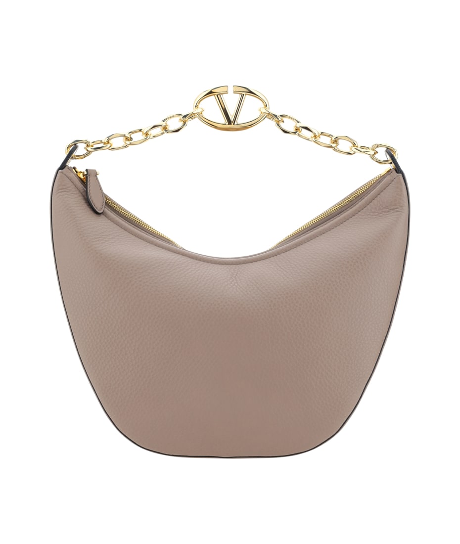 Valentino Garavani Antiqued Pink Leather Medium Hobo Vlogo