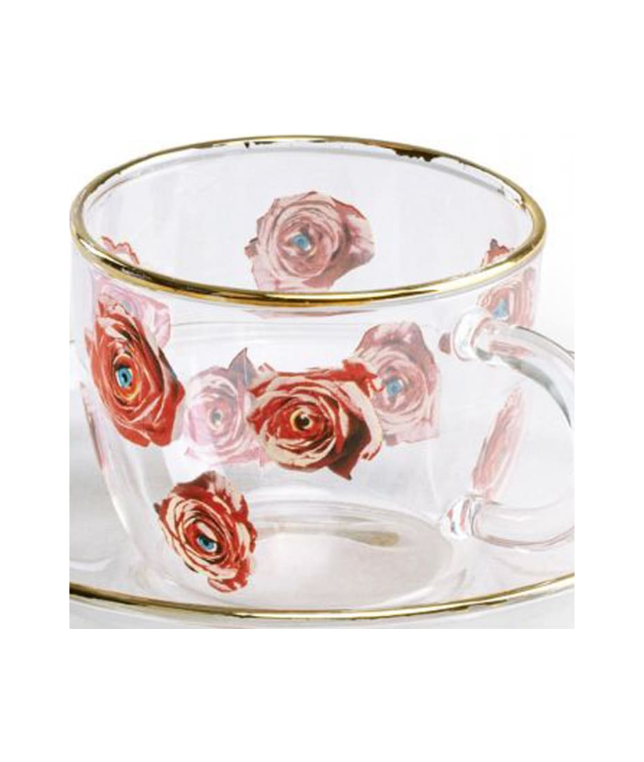 Seletti 'roses' Coffee Cup And Plate - Transparent