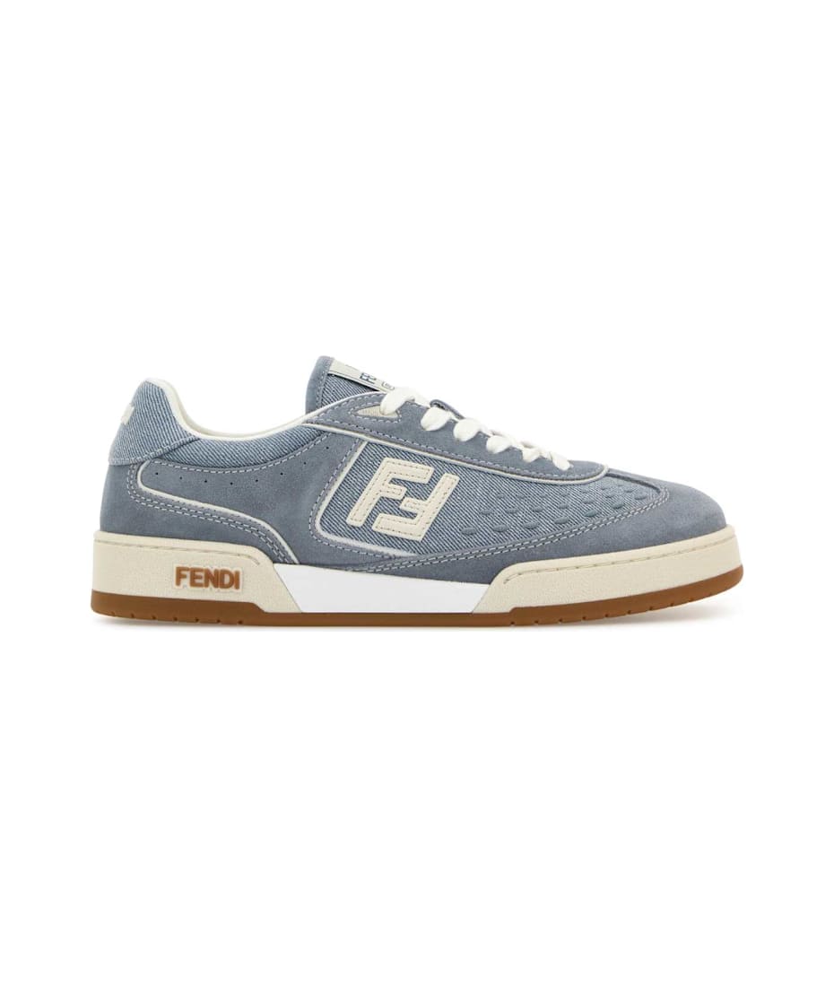 Light Blue Denim And Suede Fendi Match Sneakers