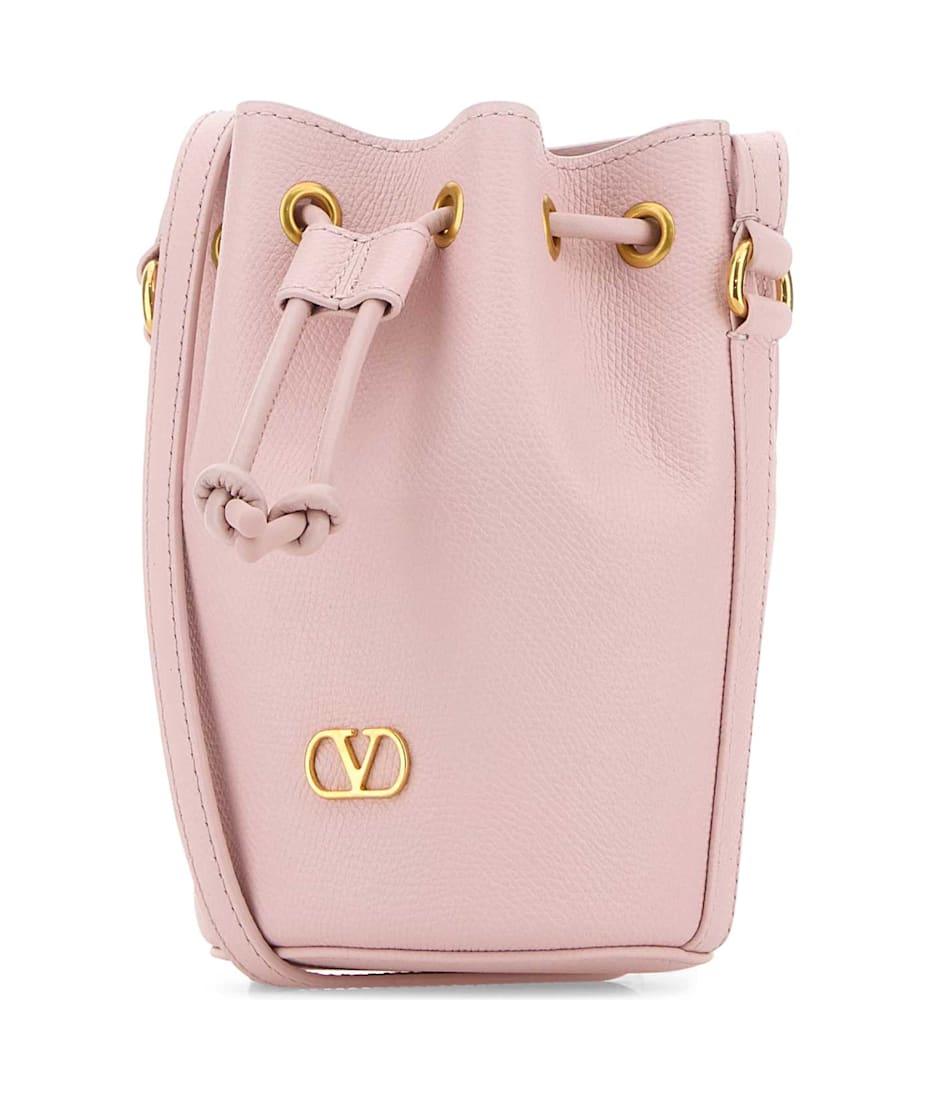 【関税&送料込】Valentino Garavani Pastel Pink Leather Vlogo Valentino Garavani Vlogo Round Crossbody Bag in Pastel Pink