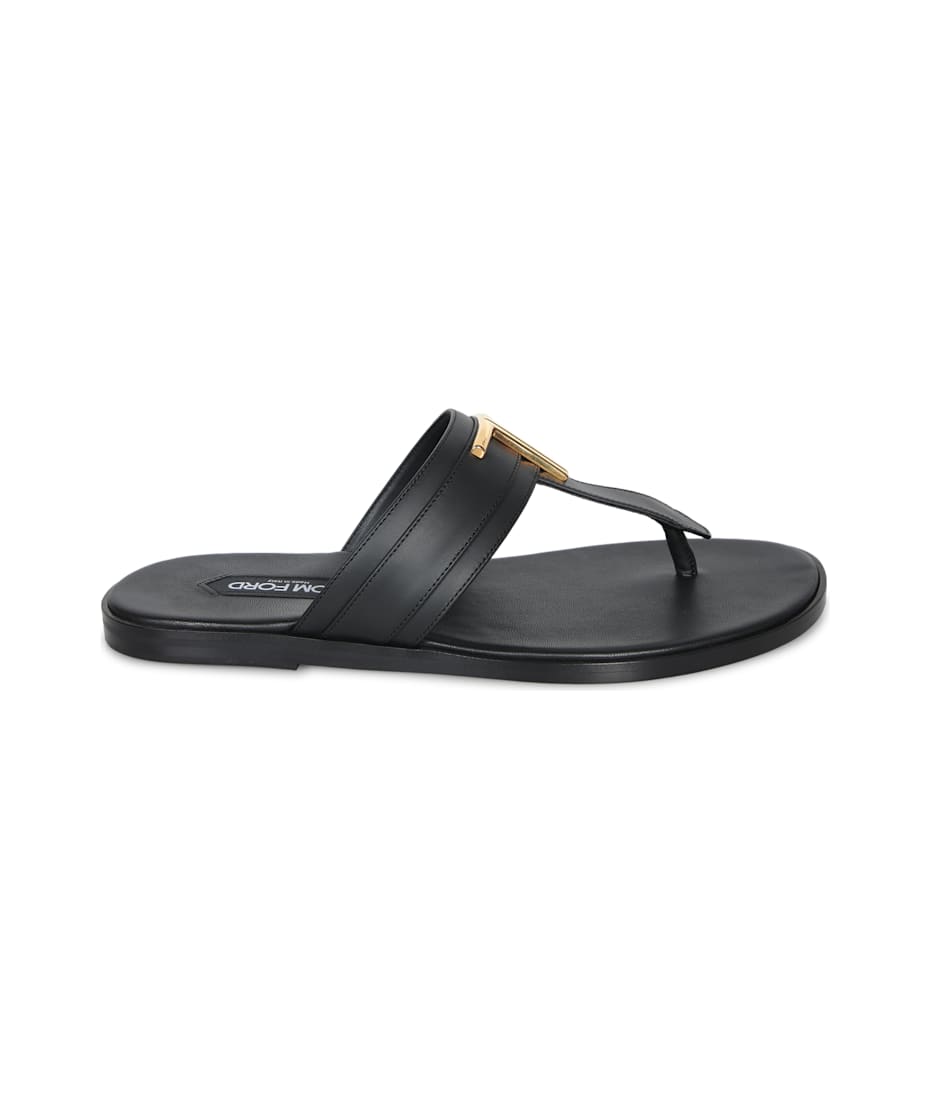 【関税＆送料込み】Tom Ford Brighton Leather Flip Flops Tom Ford Brighton Leather Flip-flops In Black And Gold