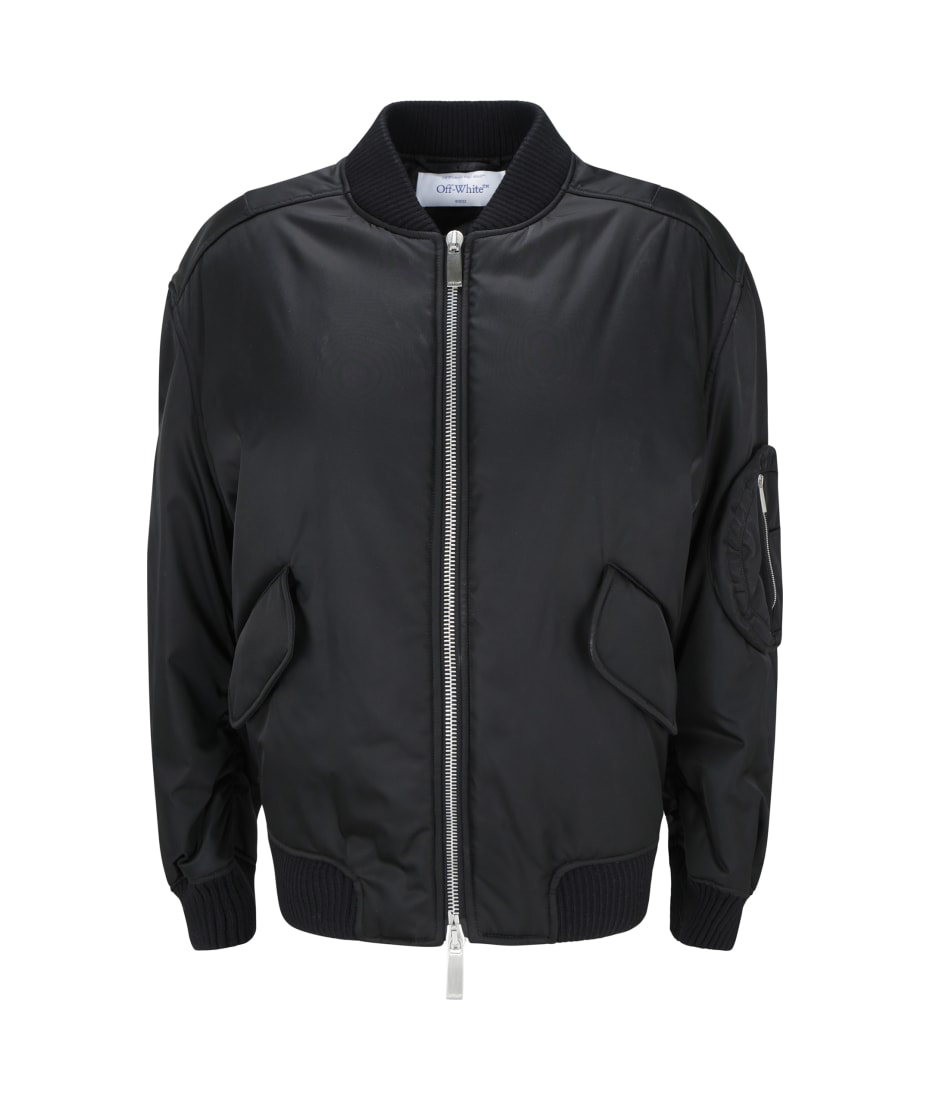 Off-white Arrow Leather Bomber Jacket In Black