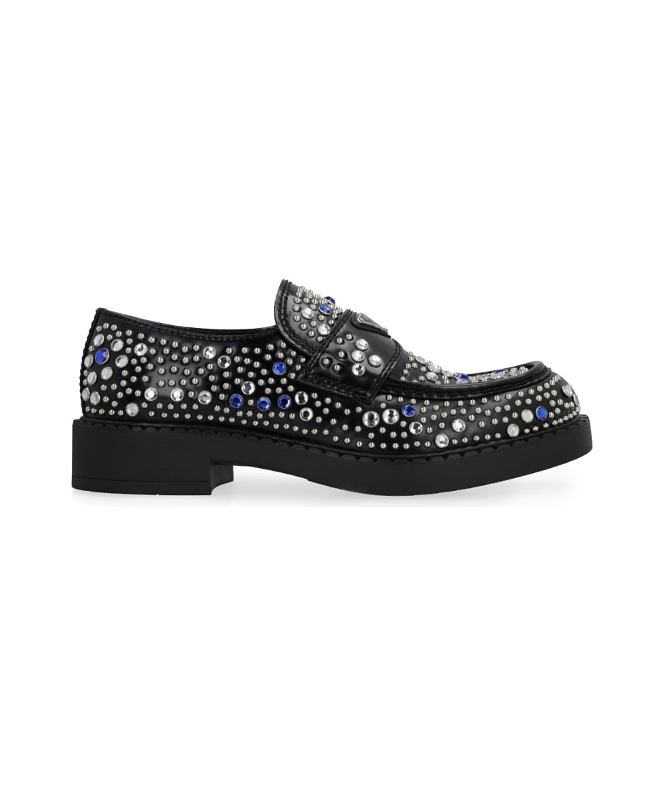 【関税&送料込】Prada Rhinestone-Embellished Patent Leather Prada Rhinestone Leather Loafers | italist