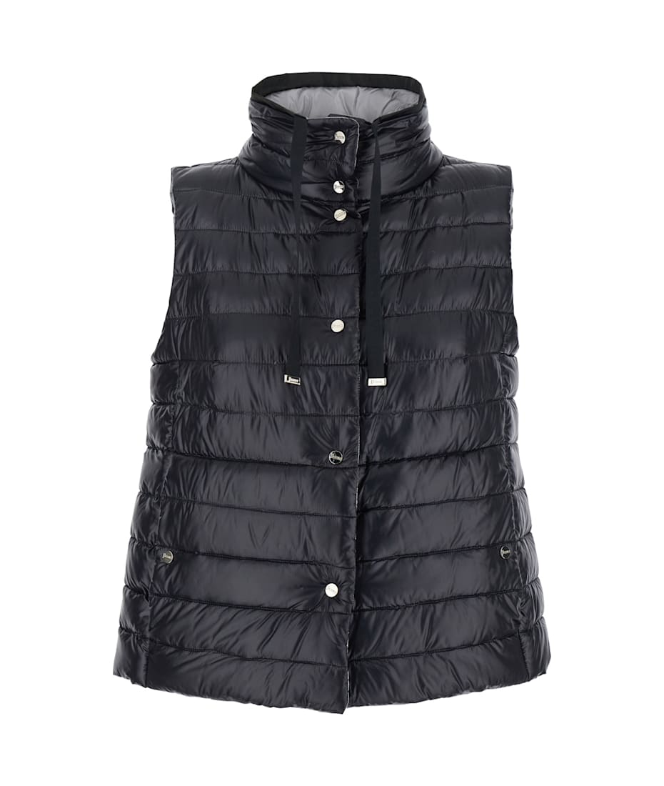 ダウンベスト HERNO SS25 Reversible vest (PI001844D12017Z 9294) Herno Black Reversible Sleeveless Vest With High Drawstring