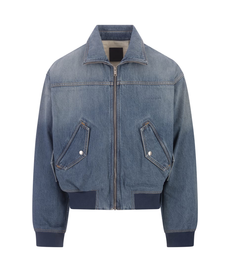 ブルゾン GIVENCHY FW24 Givenchy Jackets Blue (BM01816 1MJ420) Windbreaker in polyfaille with GIVENCHY Stamp embroidery