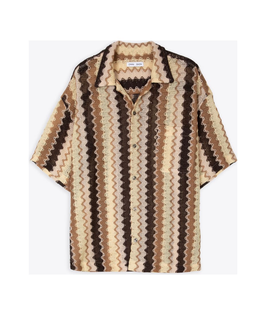 CMMN SWDN Short Sleeve Camp Collar Shirt In Raschel Knit