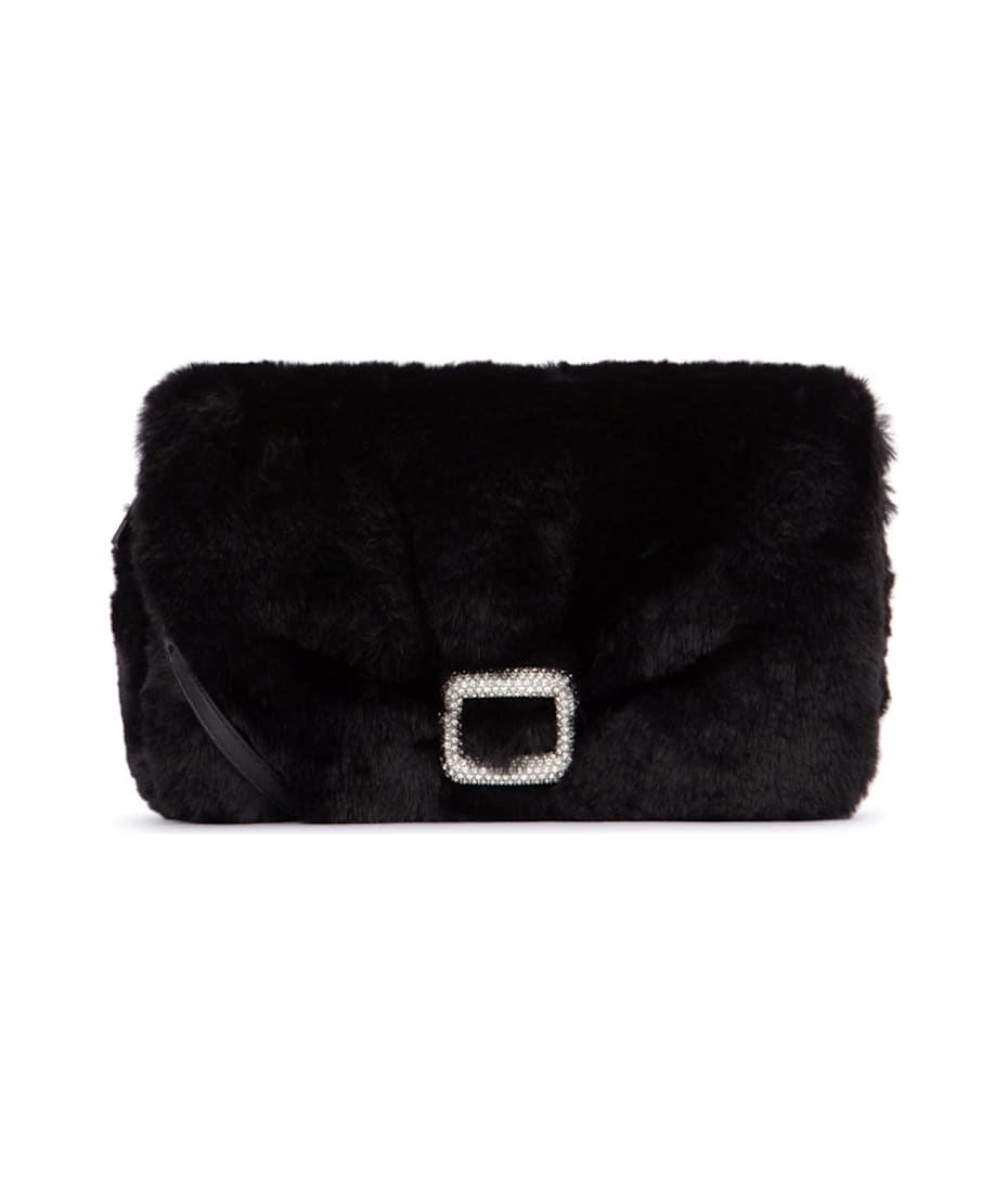【関税&送料込】Roger Vivier Viv Choc Strass Phone Holder Viv' Choc Phone Holder in Leather Black Woman