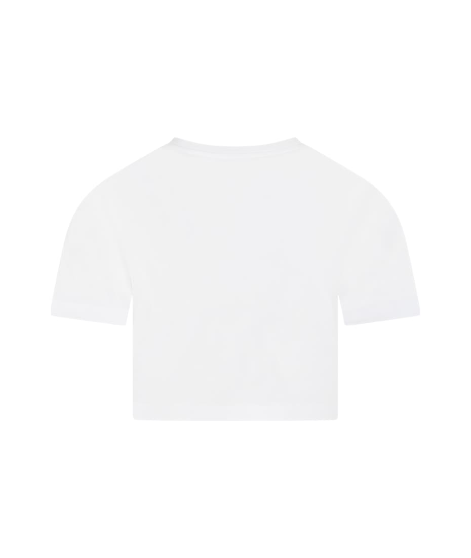 Dolce & Gabbana White T-shirt For Girl With Logo And Poppies - Bianco
